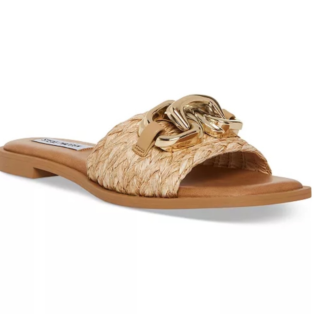 Steve Madden Gene Raffia Embellished Slide Sandals